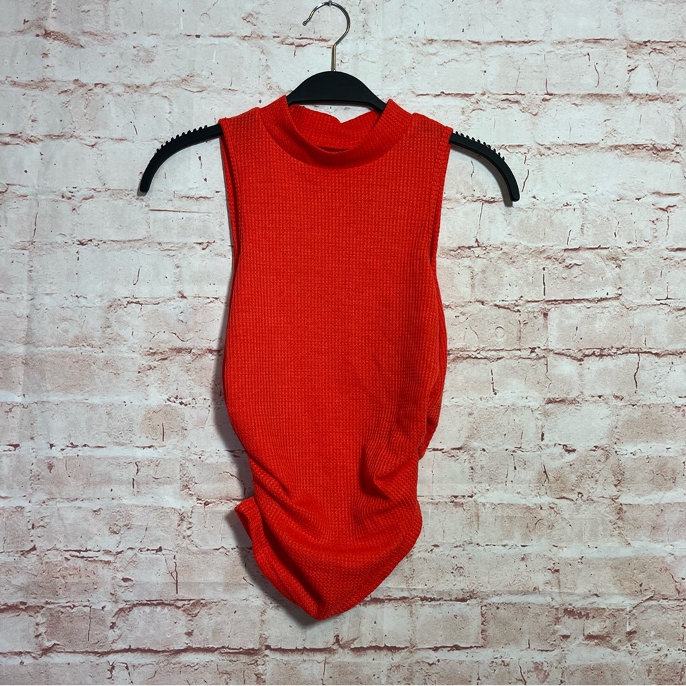 Orange mock neck sleeveless side scrunch top size small